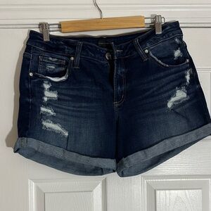 Silver Jeans Dark Blue Distressed Rolled-Hem Shorts